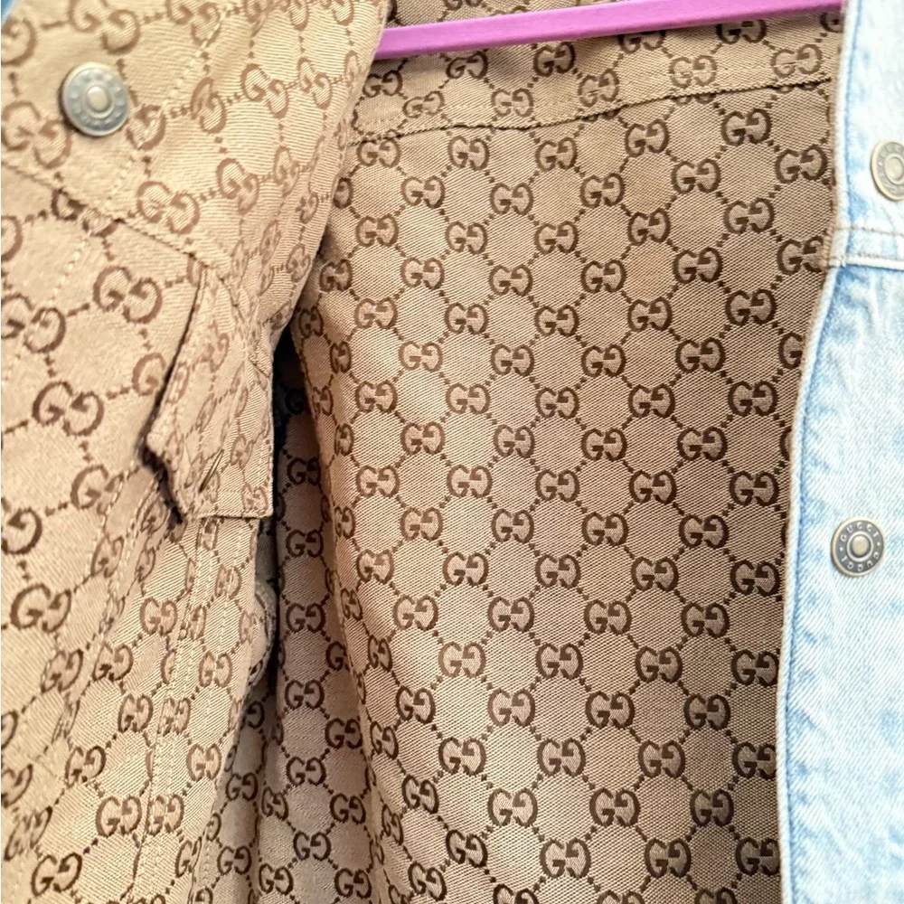 Gucci• Reversible Light Blue Denim & Beige GG Monogram Jacket